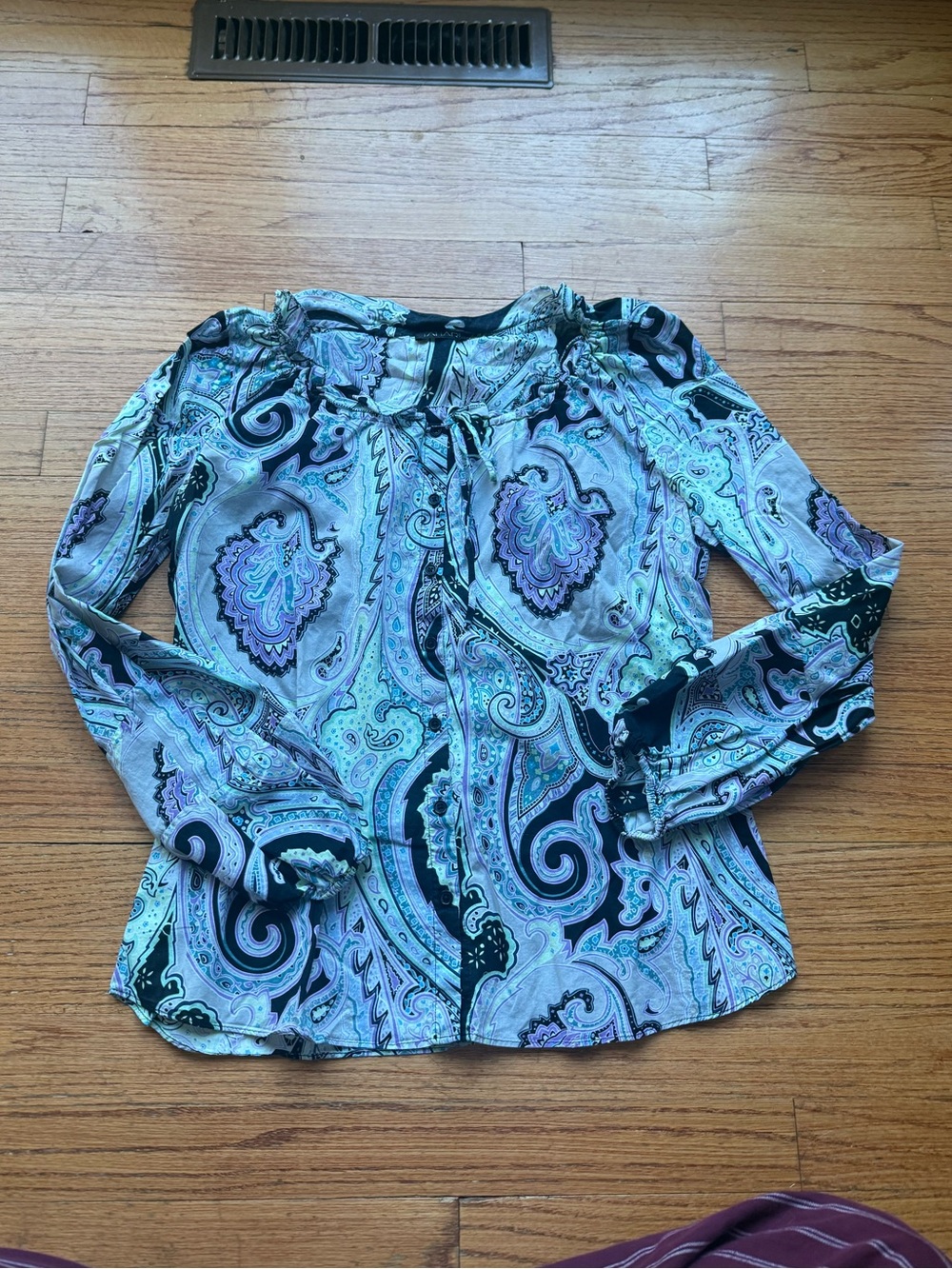 Tahari Teal & Purple Paisley Long-Sleeve Blouse